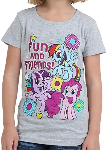 My Little Pony Girls' Short Sleeve T-Shirt (Various Styles) (6X, My Little Pony &amp; Friends in Gray Featuring Twilight Sparkle, Rainbow Dash &amp; Pinkie Pie)
