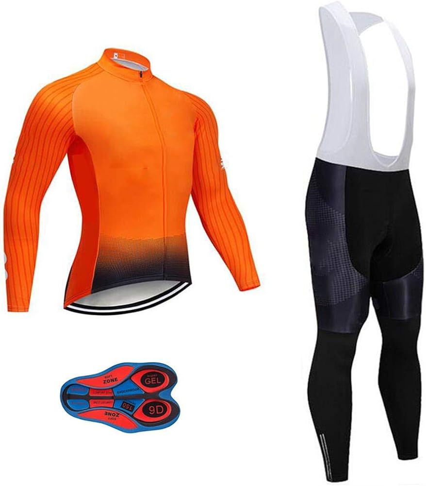 Moxilyn Men's Cycling Jersey Set Long Sleeve Pro Cycling Clothes Riding Quick Dry Jacket + Cycling Bib With 9D Pad: Clothing