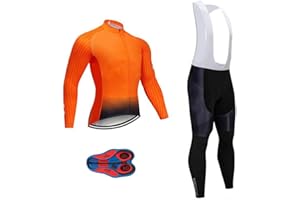 MOXILYN Men Cycling Jersey Set Long Sleeve Pro Cycling Clothes Riding Quick Dry Jacket + Cycling Bib with 9D Pad - Bike Clothing Kit
