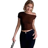 Sexy Off The Shoulder Tops for Women Boat Neck Basic Short Sleeve Slim Fit Tshirt Going Out Gym Workout Crop Tops Trendy tees