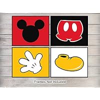 Mickey Mouse Parts Wall Art Prints - Set of Four (8X10) Ready to Frame Vintage Photos - Perfect Gift For Baby Boys and Girls - Disney World Fans - Disneyworld - Great For Home Decor