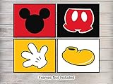 Mickey Mouse Parts Wall Art Prints - Set of Four (8X10) Ready to Frame Vintage Photos - Perfect Gift For Baby Boys and Girls - Disney World Fans - Disneyworld - Great For Home Decor