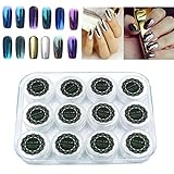 AutumnFall 12 Colors Nail Glitter Powder Shinning Nail Mirror Powder Makeup Art DIY Chrome Pigment With Sponge Stick