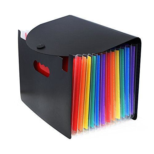 Adaone 12 Pockets Expanding File Folders, Portable Accordion A4 Expandable File Organizer, Large Capacity Multicolour Stand Plastic Business File Box (12 Pockets Multicolor)