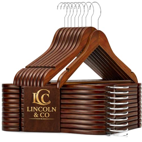 Lincoln & Co Wooden Suit Hangers 20 Pack – Premium Heavy Duty Coat Hangers with Non-Slip Bar | Wooden Clothes Hangers for Suits, Jackets & Trousers