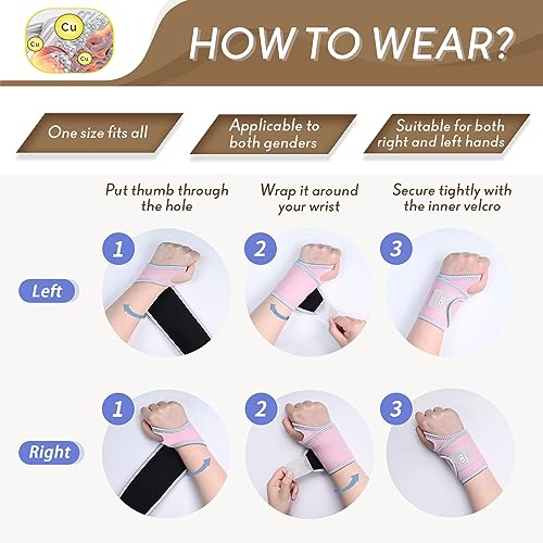 INDEEMAX Copper Carpal Tunnel Wrist Brace 2 Pack, Adjustable Wrist Support for Pain Relief, Arthritis, Tendonitis, Men and Women Compression Wraps Straps for Right and Left Hand Bands