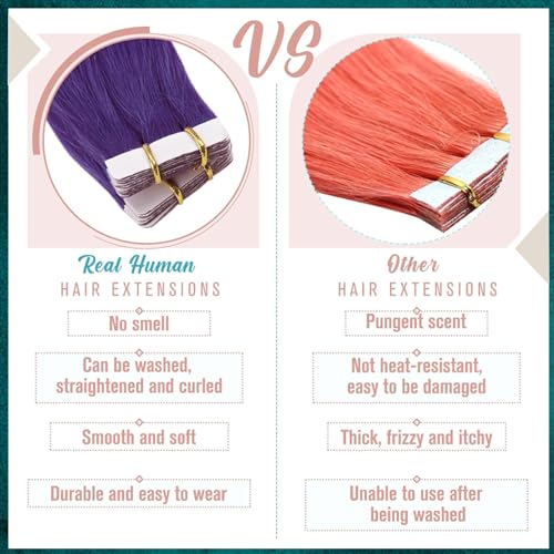 RUNATURE Natural Hair Extensions Adhesive Invisibility 40cm 20pcs 50g #Purple
