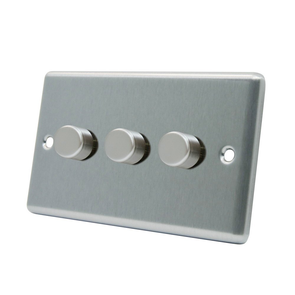 AET CSC3GDIMLED Satin Chrome Classical 250W-10 Amp Triple 3 Gang 2 Way 250W LED Light Dimmer Switch, 250 W, 240 V