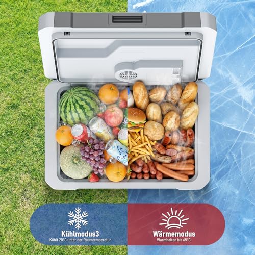 45L Elektrische Kühlbox, Thermoelektrische Auto Kühlbox mit Rollen 12V/230V Kühl & Warm Funktion mit Energiespar-/MAX/ECO-Modus, für Camping, Picknick, Leise