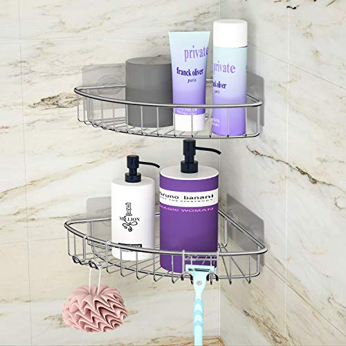 SMARTAKE 2Pack Corner Shower Caddy, Stainless Steel Adhesive Bathroom Shelf with Removable