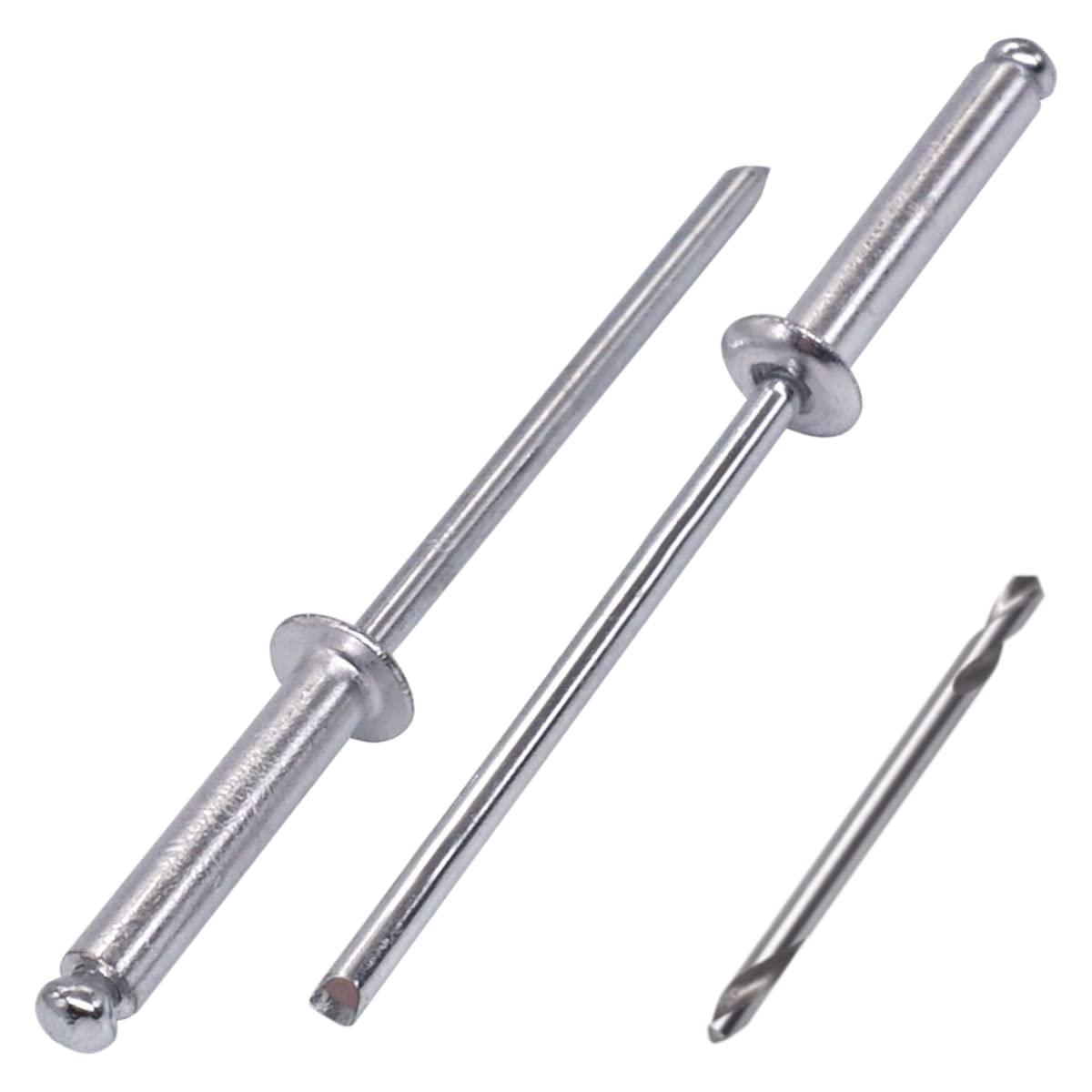SKIR'CO (100 pcs) Aluminium Blind Rivets 3.2 x 16 mm, Steel Mandrel, Pop Rivets, Dome Head, Drill Bit Included