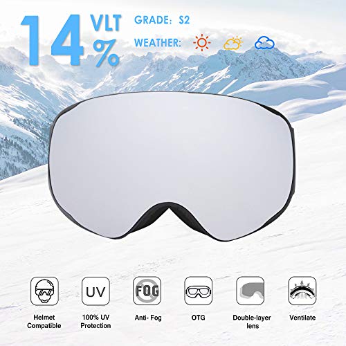 UTOBEST Anti Fog Ski Goggles for Men Women Cozy Windproof OTG Snowboard Goggles with 100% UV Protection Unisex Snow Shield Goggle Spherical Dual Lens Anti-Glare Design for Skiing Skating Outdoor Sport