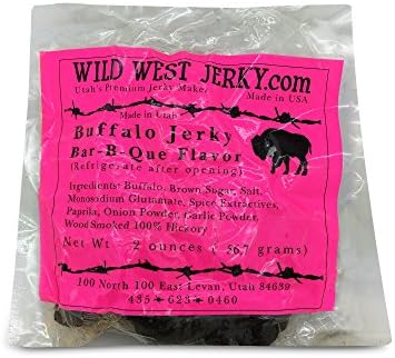 #1 BEST Premium 100% Natural Grass Fed Hand Stripped 2 OZ. Thick Cut Delicious Tasty Bold Flavor Buffalo Jerky – Wood Smoked by Wild West Jerky (Bar-B-Que, Bar-B-Que 1 Pack)