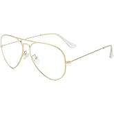 Gleyemor Blue Light Aviator Glasses for Women Men, Metal Frame Anti Blue Light Lens Computer Glasses