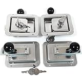 4 Pack Junior Size Flush Mount Paddle Handle Stainless Steel Locking Door Latch Heavy Duty Premium 304 Grade Stainless with Interior Safety Release Compatible w Toolboxes and Trailer Compartment Door