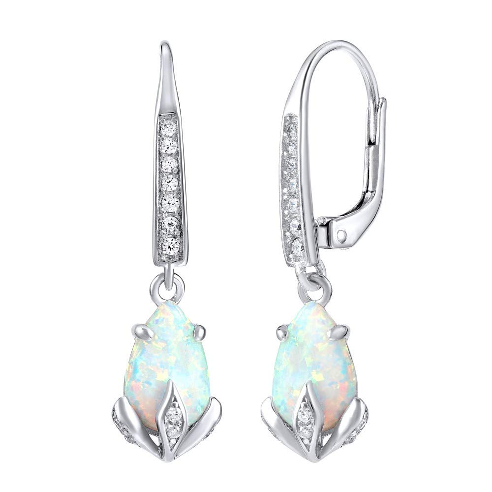 SILVEGO - JJJE1267W - Women 925 Sterling Silver Earrings with Synthetic White Opal