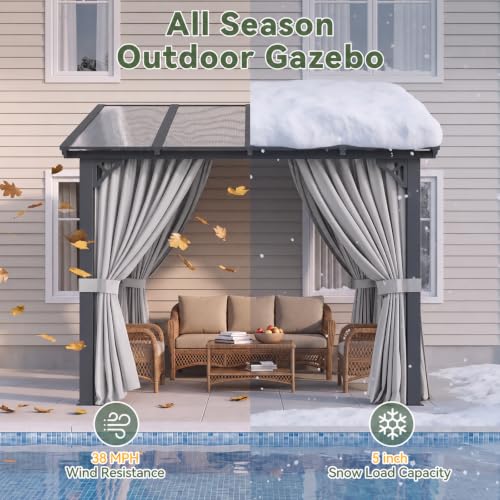 Aoxun 8x10FT Lean-to Pergola with UV Roof, Privacy Curtains & Netting for Patio image 19