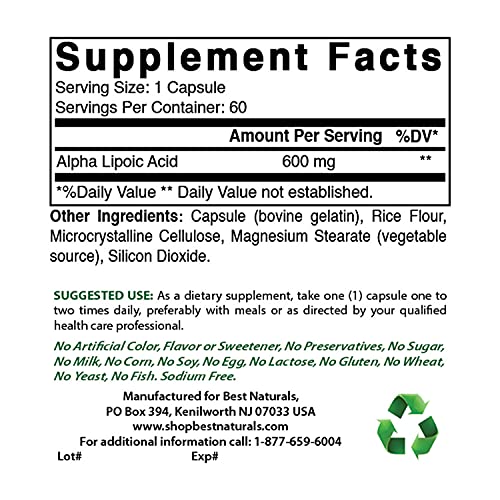 Best Naturals Acetyl L-Carnitine 500 Mg & Alpha Lipoic Acid 600 mg