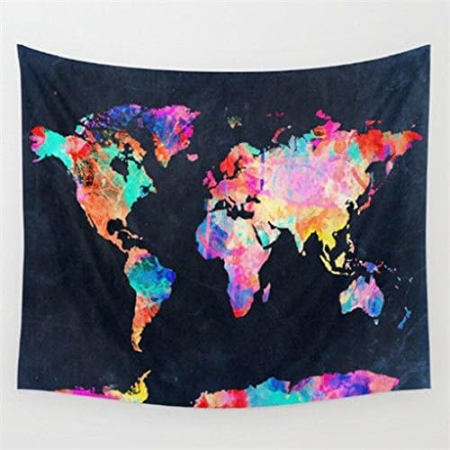 Tapestry Wall Hanging World Map Wall Tapestry Black &amp; Watercolor Abstract Painting Mandala Bohemian Tapestry Indian Wall Decor Curtains Tablecloths Beach Towels Home Room Headboard Decor 51"x59"