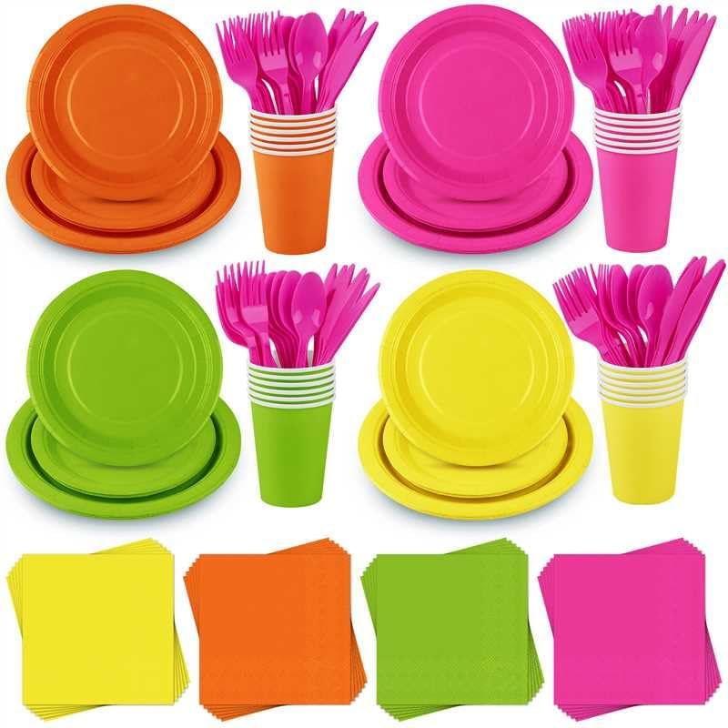 Amazon Neon Paper Plates Neon Disposable Party Supplies Set 16