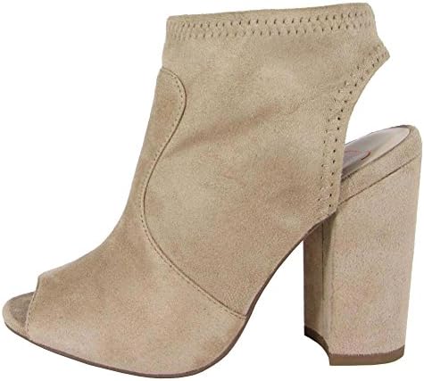 Delicious Women's Stretch Peep Toe Open Back Block Heel Sock Ankle Bootie,10 B(M) US,Light Taupe IMSU