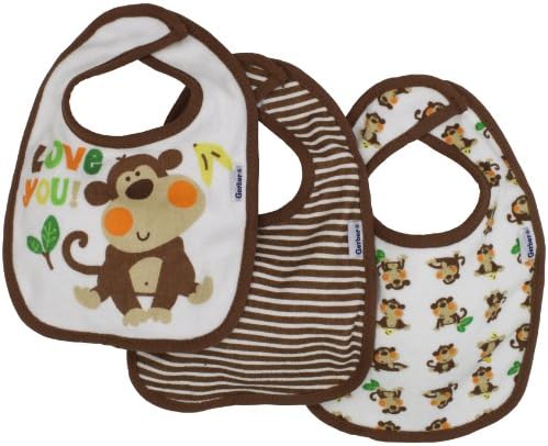 Gerber Baby-Boys 3 Pack Terry Dribbler Bib Monkey