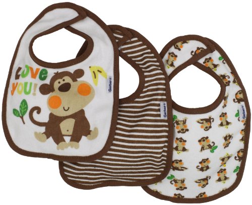 Gerber Baby-Boys 3 Pack Terry Dribbler Bib Monkey