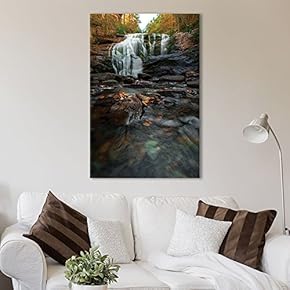 Canvas Wall Art - Landscape Cascading Waterfall on Rocks in The Forest - Giclee Print Gallery Wrap Modern Home Art Ready to Hang - 12x18 inches