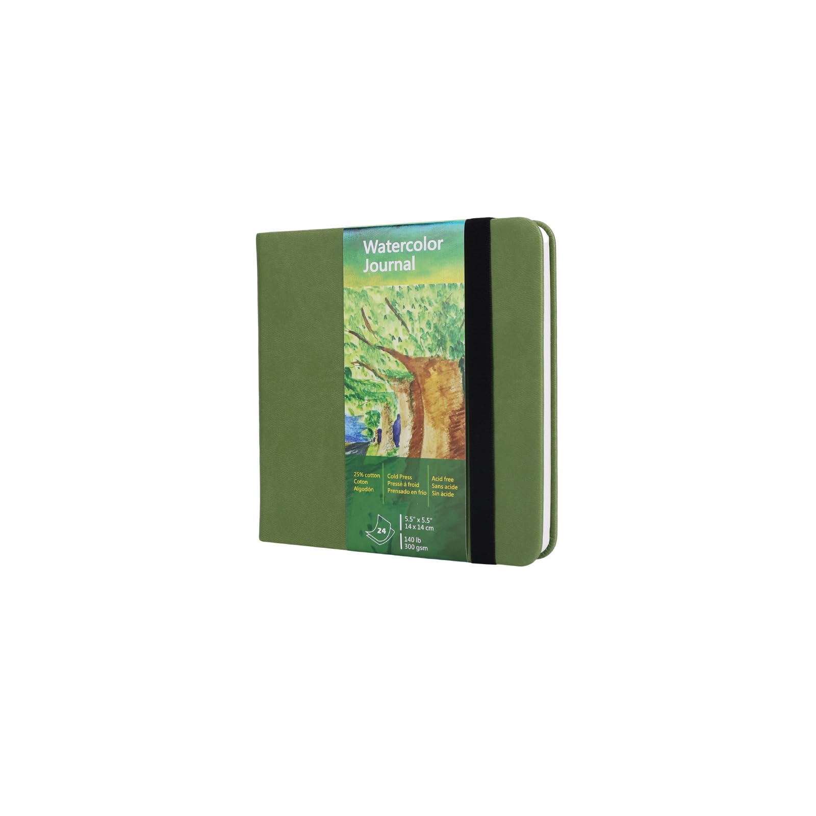 tumuarta Square Watercolor Sketchbook, 140 LB, 300 GSM, Cotton Paper, Cold Press, 48 Pages, Hardbound, Watercolor Paper Pad for Use As Travel Journal and Mixed Media Pad (Green, 14X14 CM)