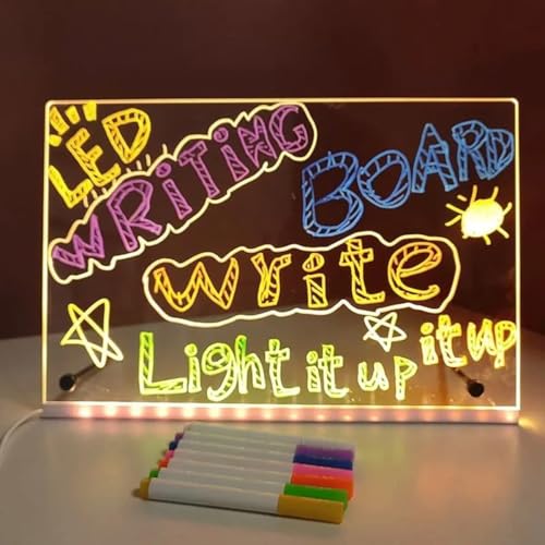 Quadro de Desenho Luminária LED para Escrita com 7 Canetas – Lousa de Mesa para Anotações em Acrílico com Efeito 3D