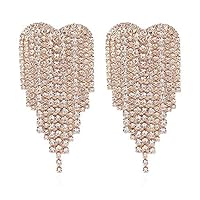 GUYUEXING Full Rhinestones Tassels Heart Shape Large Sparkling Dangle Earrings for Women (Gold)