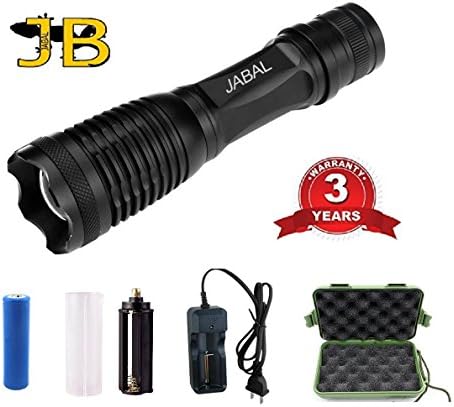 JABAL Rechargeable CREE LED Tactical Flashlight 1000 Lumen ln Torch 18650 Battery Charger. Mini Stobe 5 Military Grade Durable Police High Power Light Outdoor Bike Torch XML T6 Streamlight Waterproof
