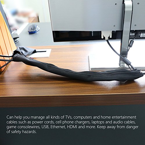 Cable Management Sleeve, Hikig Cord Organizer System - 19.5" Portable Nylon Cable Sleeve with Zipper, Wire Cover, Cable Wrap, Cord Sleeves for TV, Computer, Office, Home Entertainment, 4 Pack - Black