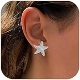 Starfish Shell Stud Earrings for Women,Gold Silver Shell Trendy Drop Dangle Boho Ocean Shell Pearl Earrings Summer Beach Jewelry
