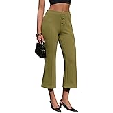 EXLURA Womens Stretchy Dress Work Capri Pants Elastic Waist Cotton Flare Yoga Leggings Business Casual Trousers Pockets