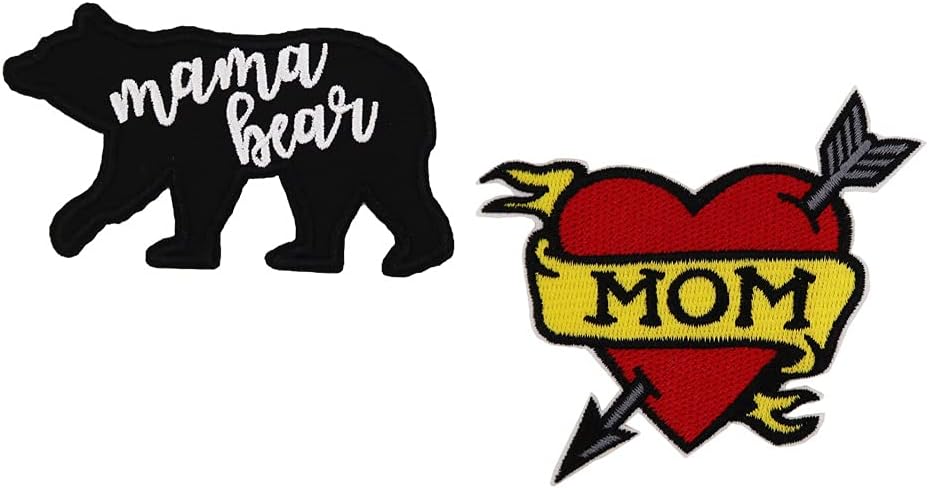 Mixed Media - Mama Bear Mom Heart Tattoo Embroidered Iron On Patches