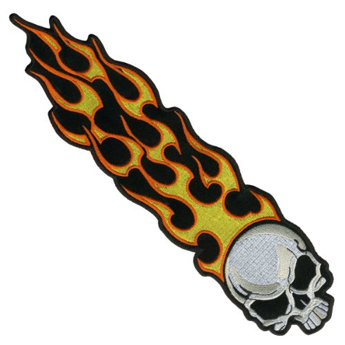 Hot Leathers Long Flaming Skull Patch (1" Width x 5" Height)