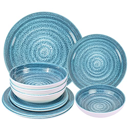 12 Piece Melamine Dinnerware Sets Service for Includes