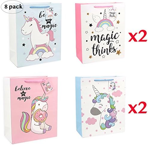 Unicorn Gift Bags Craft Paper Treat Bags for Kids, Party Supplies, Unicorn Designs, Art & Crafts Activity, Pack of 8 - By Dori
