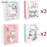 Dori Unicorn Gift Bags Craft Paper Treat Bags for Kids, Party Supplies, Unicorn Designs, Art & Crafts Activity, Pack of 8 - By