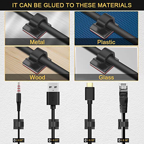JIRVY Self Adhesive Cable Clips Black Management Wire Clip Cord Holder 100 Pack (Model R Black) - Thumbnail 4