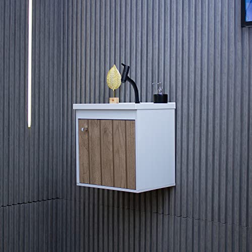 RIVERZZA Kit Gabinete Armario para Banheiro 100% MDF com Cuba - Veneto Branco 40cm (BERLIN)