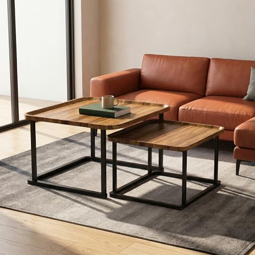 SIMPLE HOGAR Mesa de Centro para Sala, Mesa Auxiliar Cuadrada de 2 Piezas - Mesa Auxiliar pequeña para Sala de Estar Mesa de Centro Moderna Adecuada para Salas de Estar, Oficina(Color Vintage)