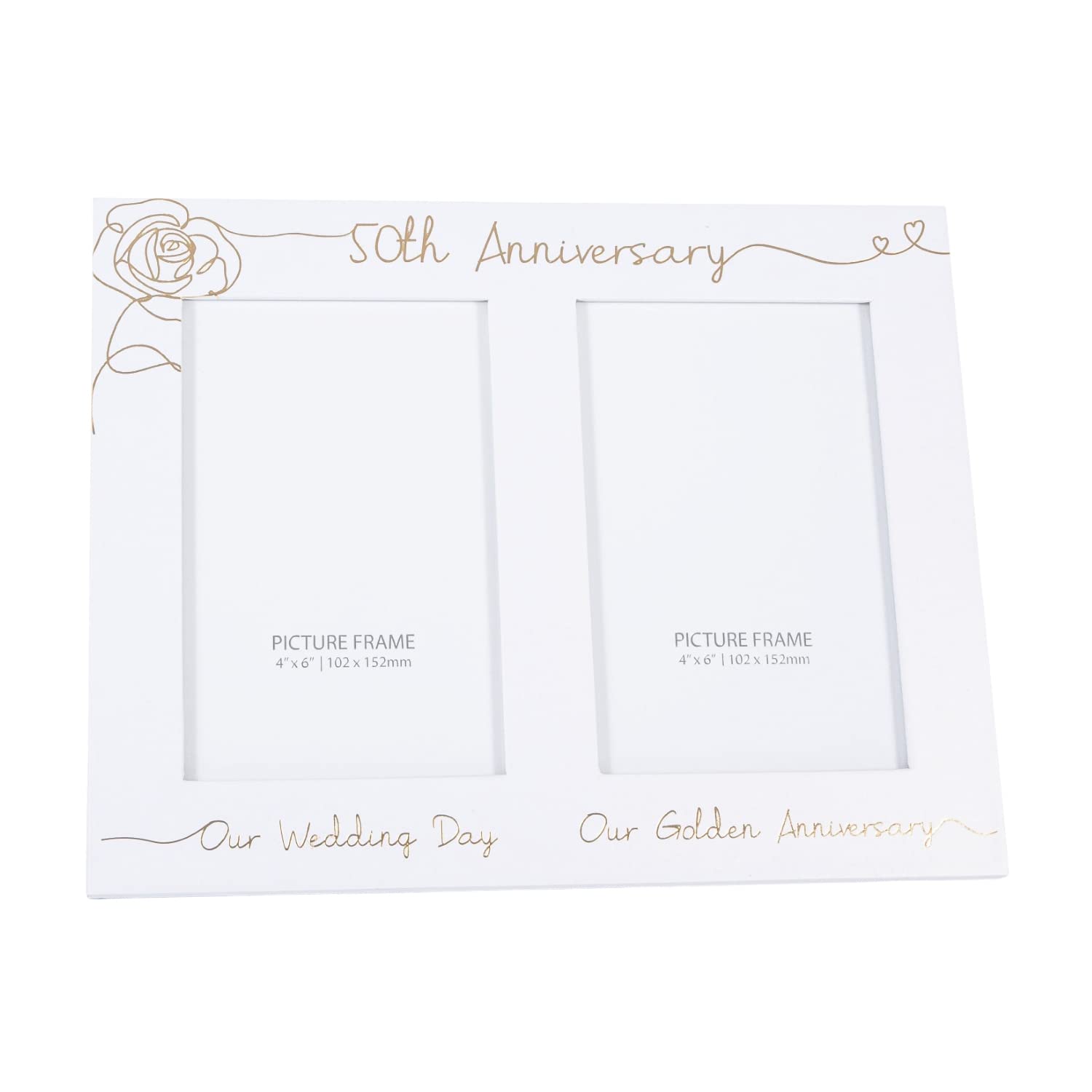 Happy Homewares Beautiful Matt White Double Picture Frame for 50th Wedding Anniversary with Gold Foil Text | Wedding Day Space and Golden Anniversary