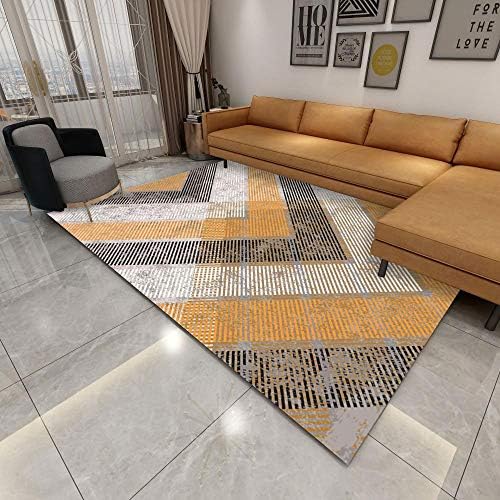 Large Area Rugs For Living Room Dining Room Bedroom, Non-Skid Thick Indoor Floor Mats Soft Cozy Carpets Home Decor, Simple Geometric Golden Orange Stripes Pattern Modern Print
