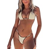 ATENGNES Women's Triangle Thong Bikini Sets Sexy Brazilian String Chain 2 Piece Swimsuit Cute Bathing Suit