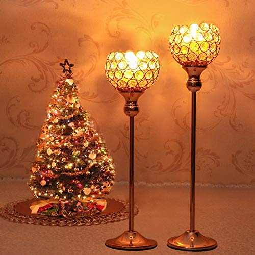 VINCIGANT Silver Crystal Pillars Modern Candlesticks for Wedding Party Anniversary Celebration Coffee Table Decorative Centerpiece Set of 2 Gifts Boxed - Thumbnail 3