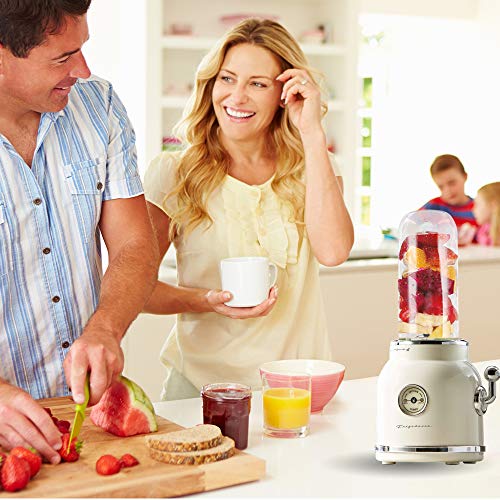 FRIGIDAIRE ESMM100-CREAM Retro Smoothie Maker Blender with Mason Jar, Perfect for Shakes and Smoothies, 300-Watt, Cream