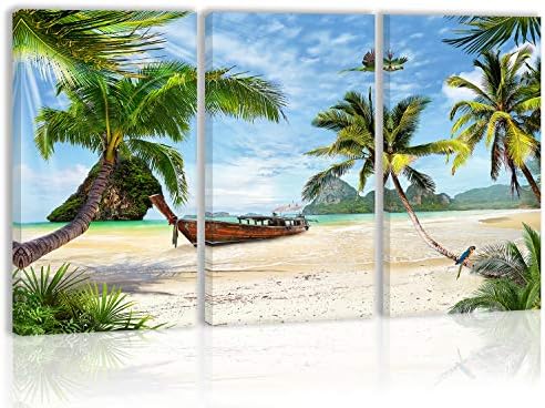 Palm Coconut Tree Wall Art Decor Summer Tropical Boat Beach Island Canvas Painting Kitchen Prints Pictures For Home Living Dining Room