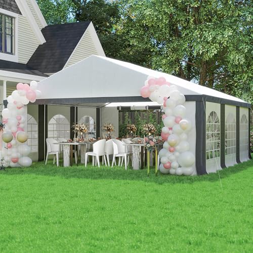 Outsunny 20'x20' Heavy Duty Large Party Tent & Carport with Removable Sidewalls, Windows, Portable Garage Canopy Tent, Sun Shade Shelter for Parties Wedding Outdoor Events, Grey
